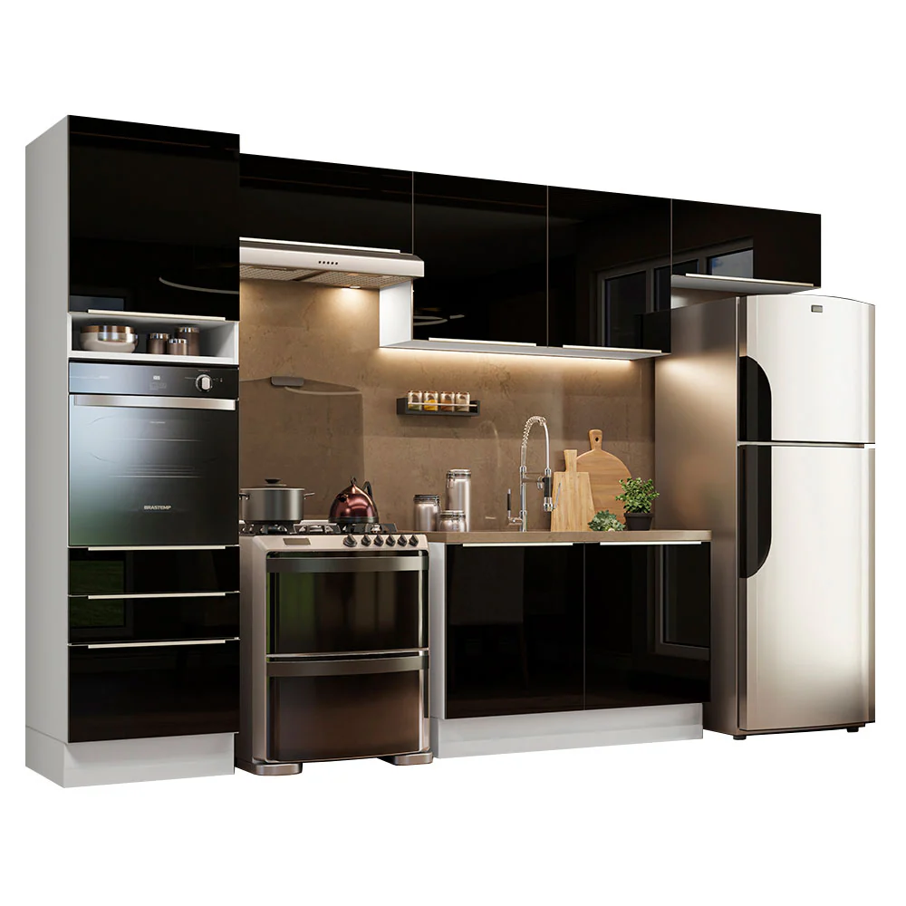 Armário de Cozinha Completa 340 x 60 cm Branco/Preto Lux Madesa 01 - Image 2