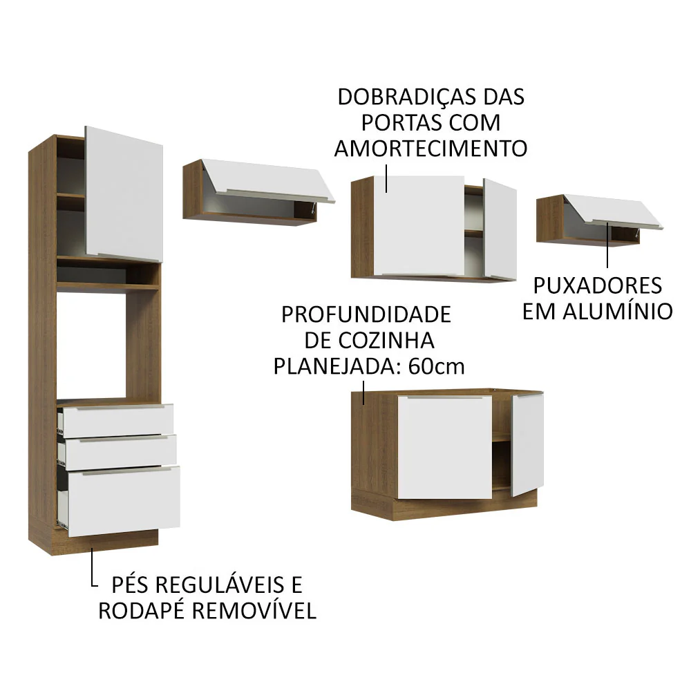 Armário de Cozinha Completa 340 x 60 cm Rustic Branco Veludo Lux Madesa 01 - Image 4