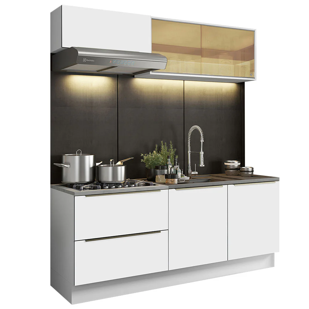 Armário de Cozinha Compacta 200 x 60 cm Branco Branco Veludo Lux Madesa 01 - Image 2