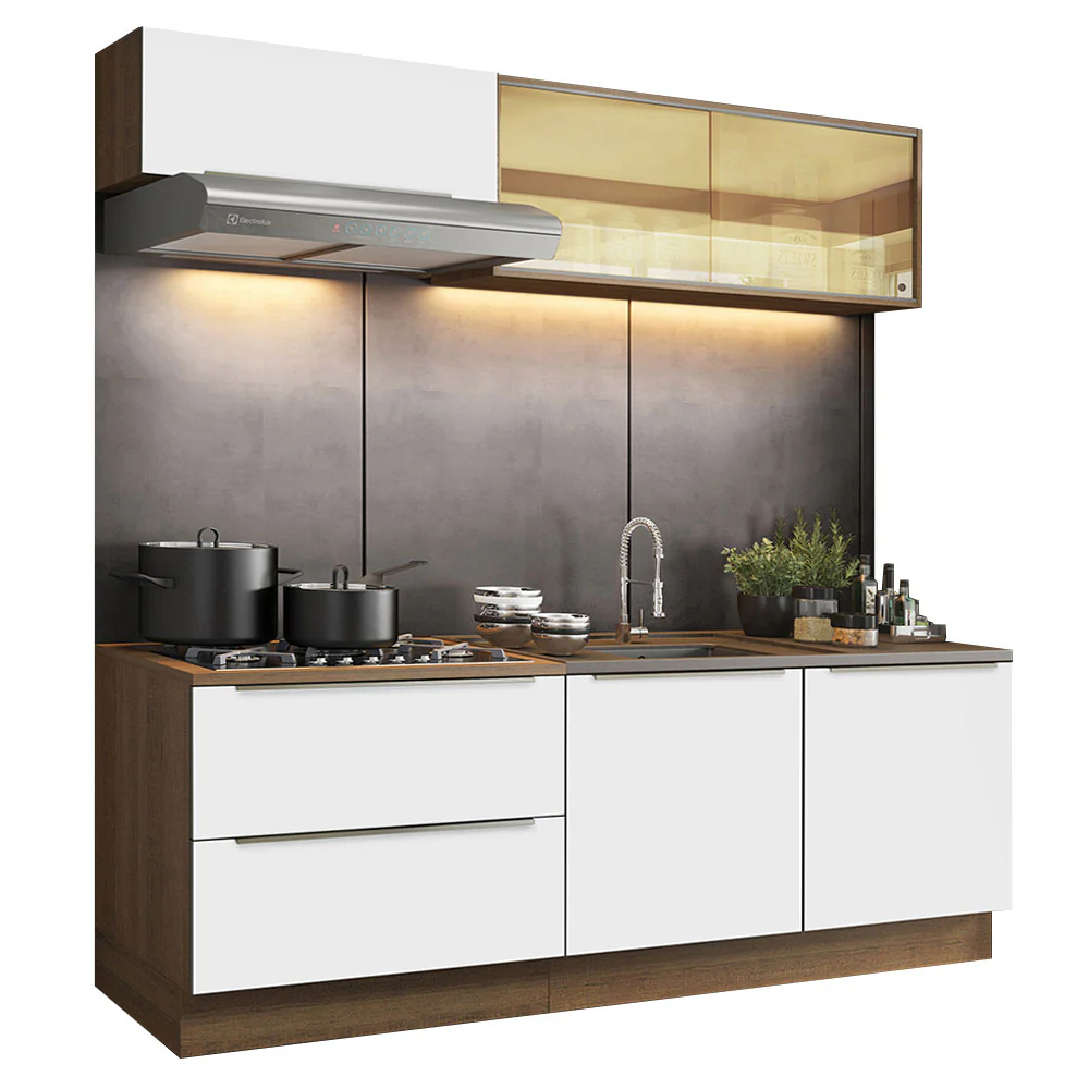 Armário de Cozinha Compacta 200 x 60 cm Rustic Branco Veludo Lux Madesa 01 - Image 2