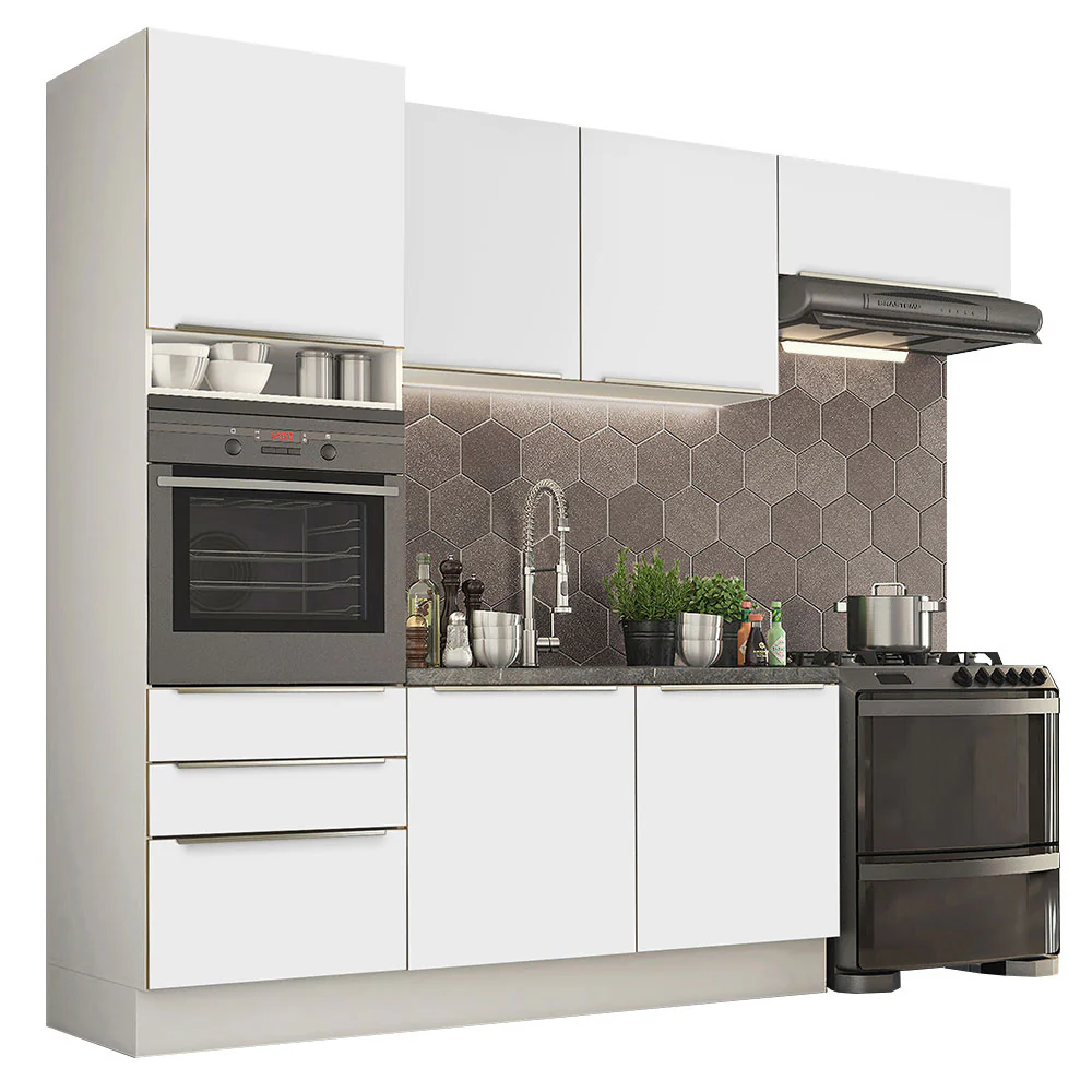 Armário de Cozinha Completa 260 x 60 cm Branco Branco Veludo Lux Madesa 03 - Image 2