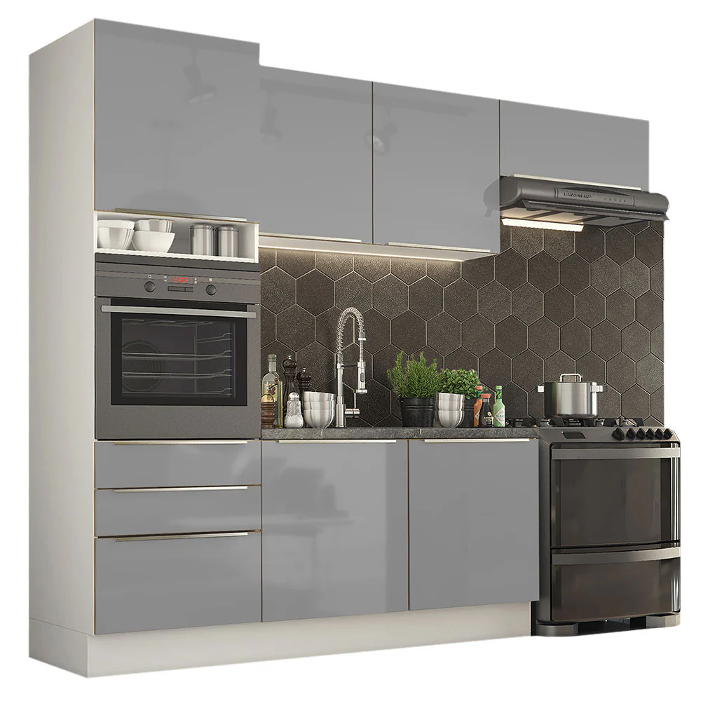Armário de Cozinha Completa 260 x 60 cm Branco/Cinza Lux Madesa 03 - Image 2