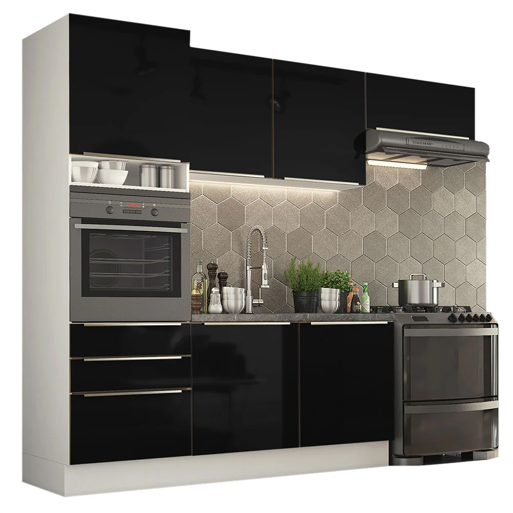 Armário de Cozinha Completa 260 x 60 cm Branco/Preto Lux Madesa 03 - Image 2