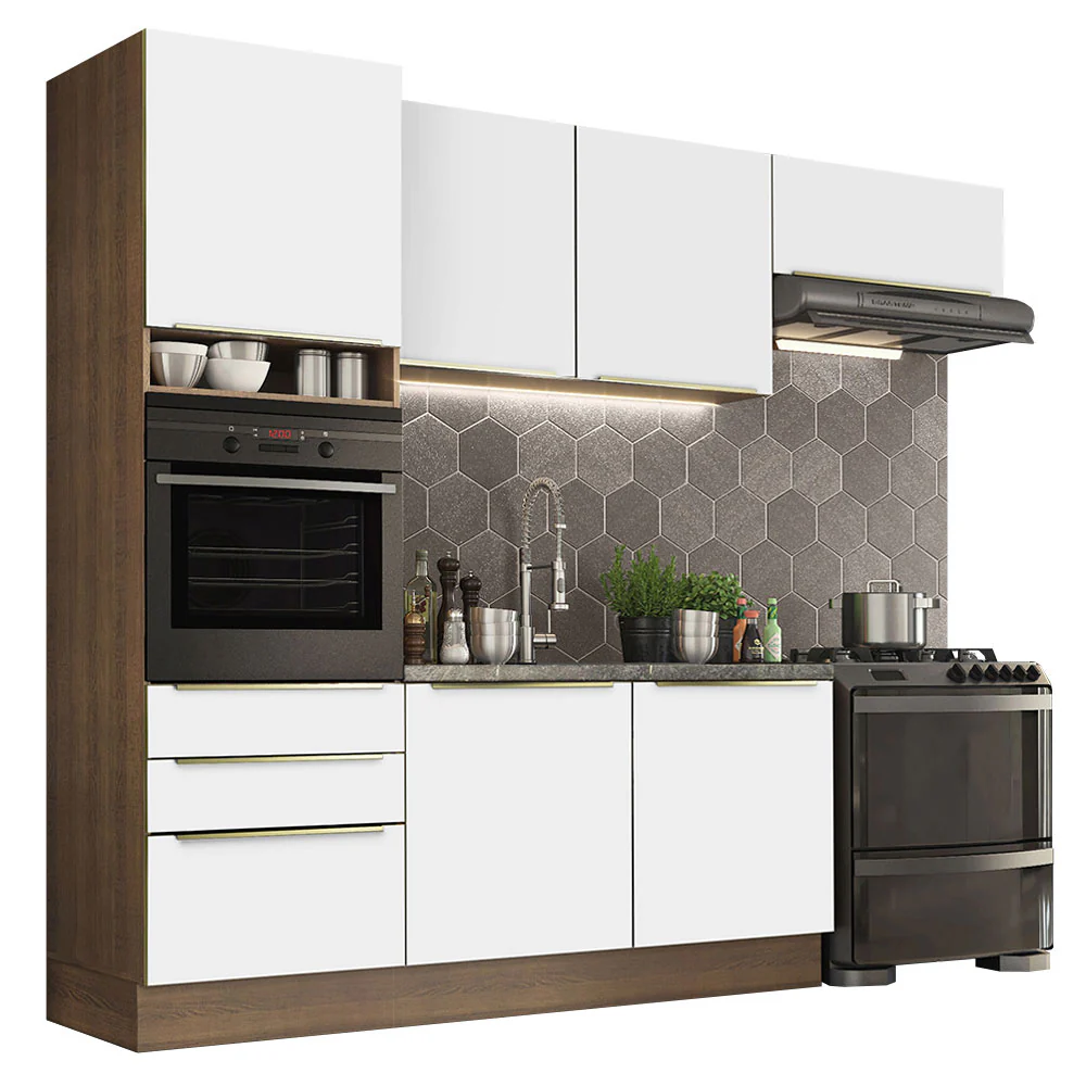Armário de Cozinha Completa 260 x 60 cm Rustic/Branco Veludo Lux Madesa 03 - Image 2