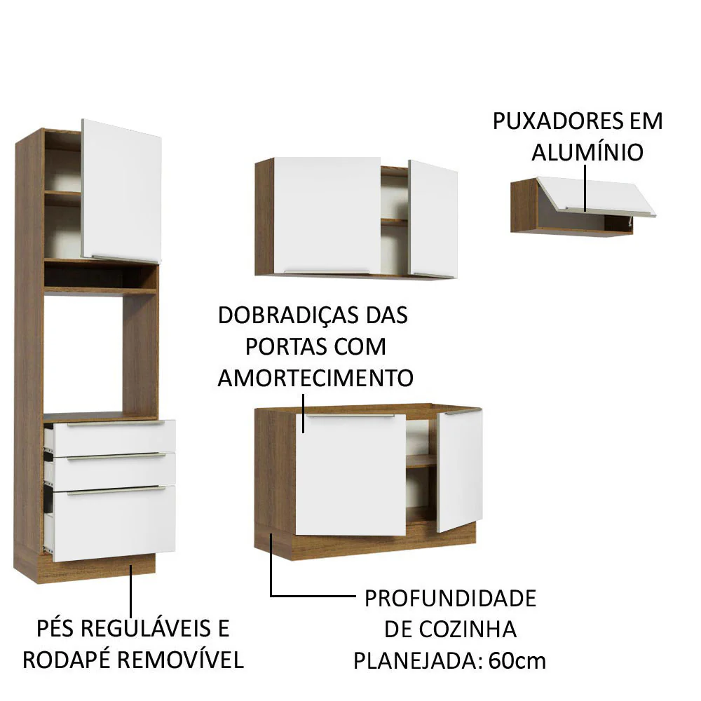 Armário de Cozinha Completa 260 x 60 cm Rustic/Branco Veludo Lux Madesa 03 - Image 4