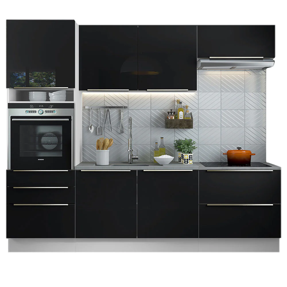 Armário de Cozinha Completa 260 x 60 cm Branco/Preto Lux Madesa 01 - Image 2