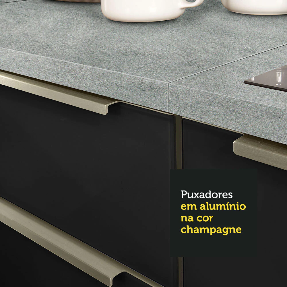 Armário de Cozinha Completa 260 x 60 cm Branco/Preto Lux Madesa 01 - Image 9