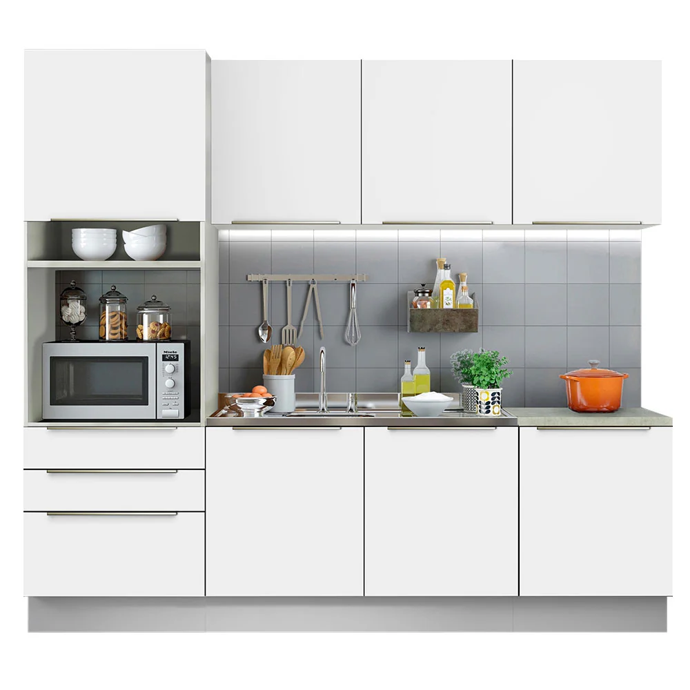 Armário de Cozinha Completa 240 x 60 cm Branco Branco Veludo Lux Madesa 03 - Image 2