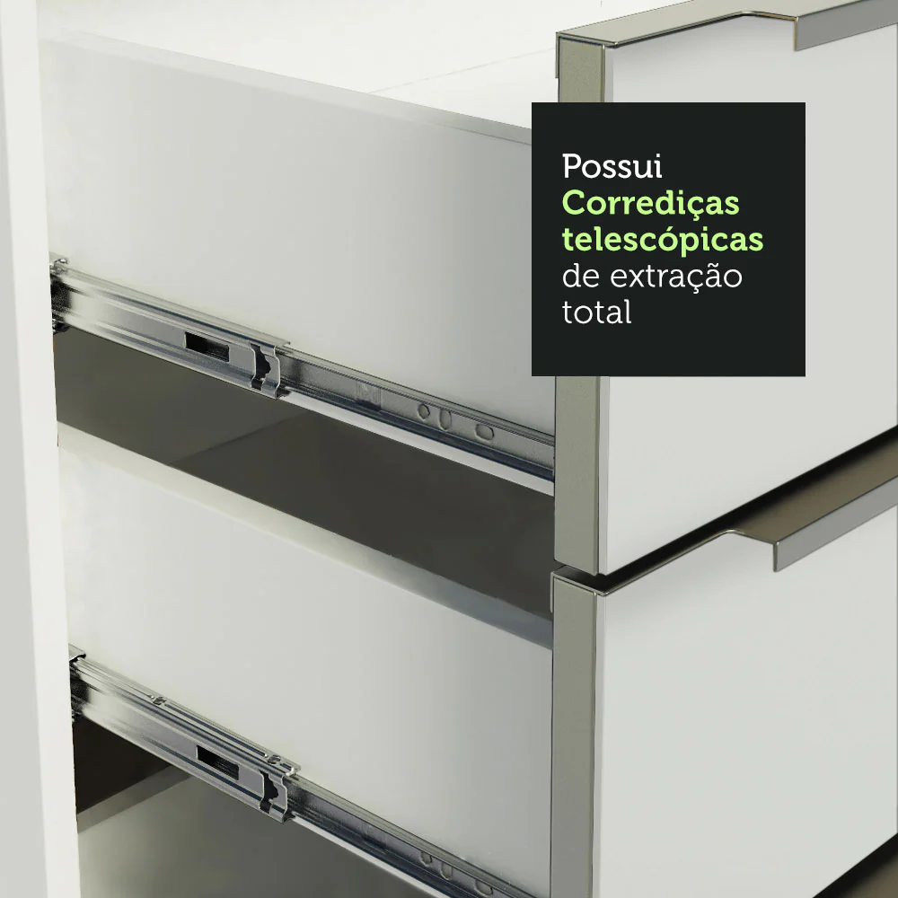 Armário de Cozinha Completa 240 x 60 cm Branco Branco Veludo Lux Madesa 03 - Image 6