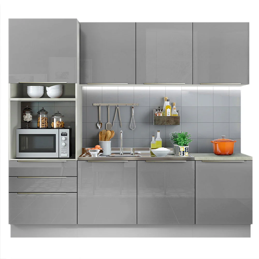 Armário de Cozinha Completa 240 x 60 cm Branco/Cinza Lux Madesa 03 - Image 2