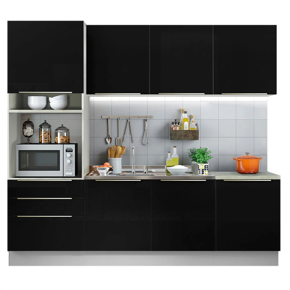 Armário de Cozinha Completa 240 x 60 cm Branco/Preto Lux Madesa 03 - Image 2