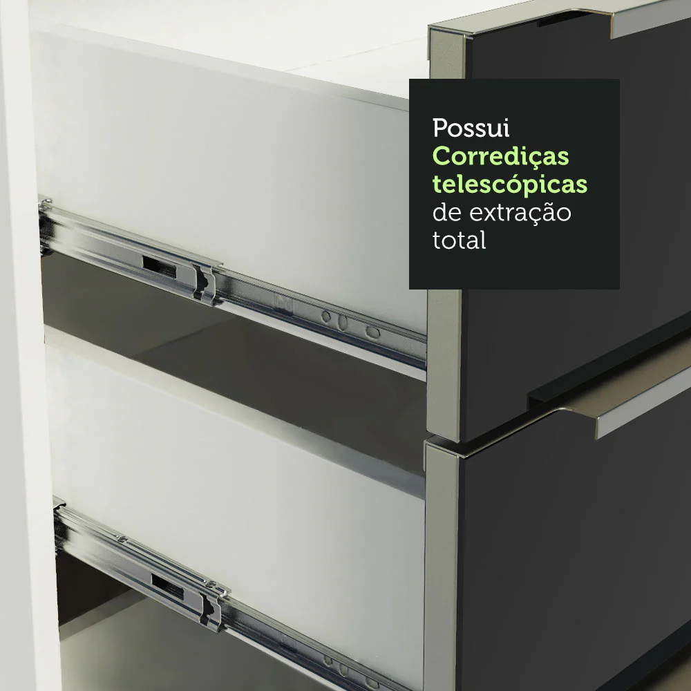 Armário de Cozinha Completa 240 x 60 cm Branco/Preto Lux Madesa 03 - Image 6