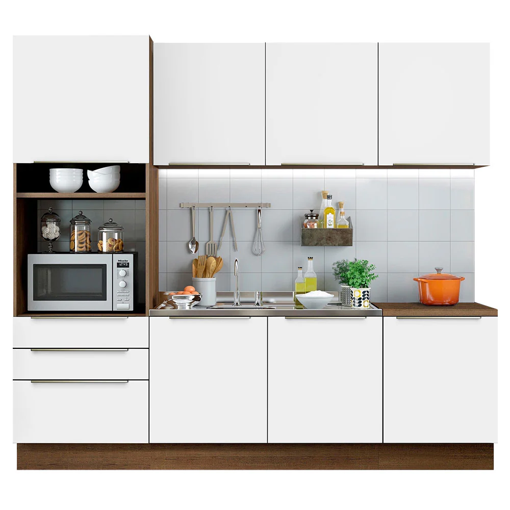 Armário de Cozinha Completa 240 x 60 cm Rustic Branco Veludo Lux Madesa 03 - Image 2