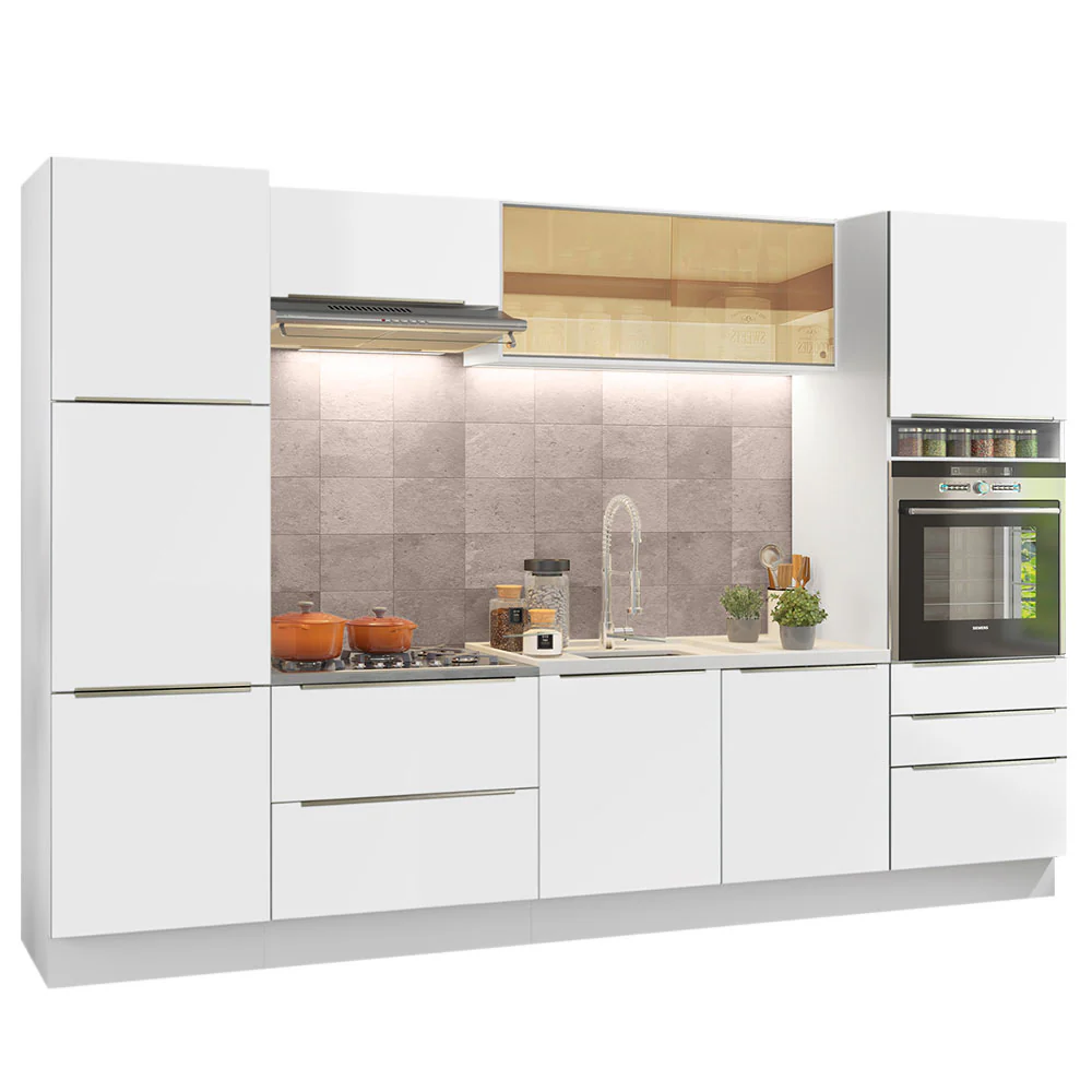 Armário de Cozinha Completa 320 x 60 cm Branco Branco Veludo Lux Madesa 01 - Image 2