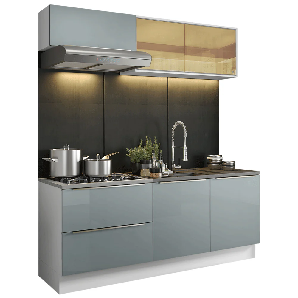Armário de Cozinha Compacta 200 x 60 cm Branco/Cinza Lux Madesa 01 - Image 2