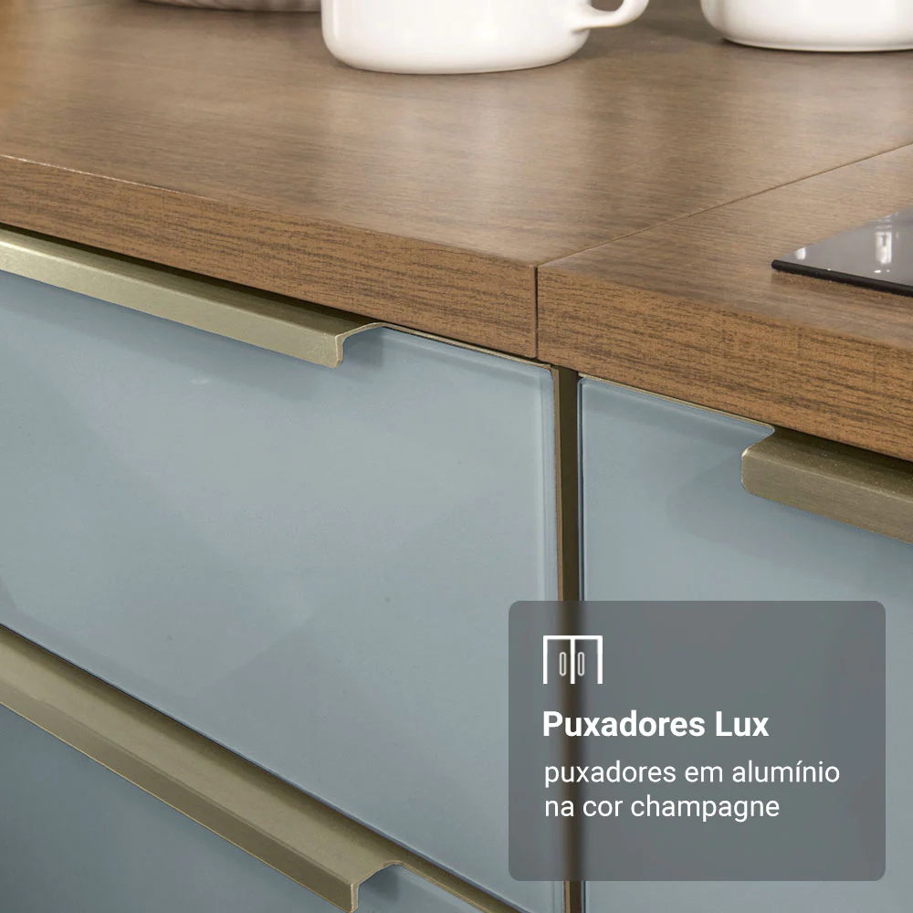 Armário de Cozinha Compacta 200 x 60 cm Rustic/Cinza Lux Madesa 01 - Image 7