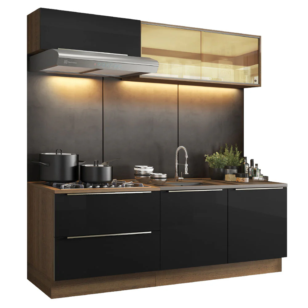 Armário de Cozinha Compacta 200 x 60 cm Rustic/Preto Lux Madesa 01 - Image 2