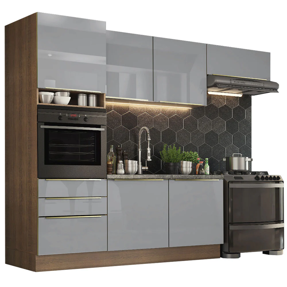 Armário de Cozinha Completa 260 x 60 cm Rustic/Cinza Lux Madesa 03 - Image 2