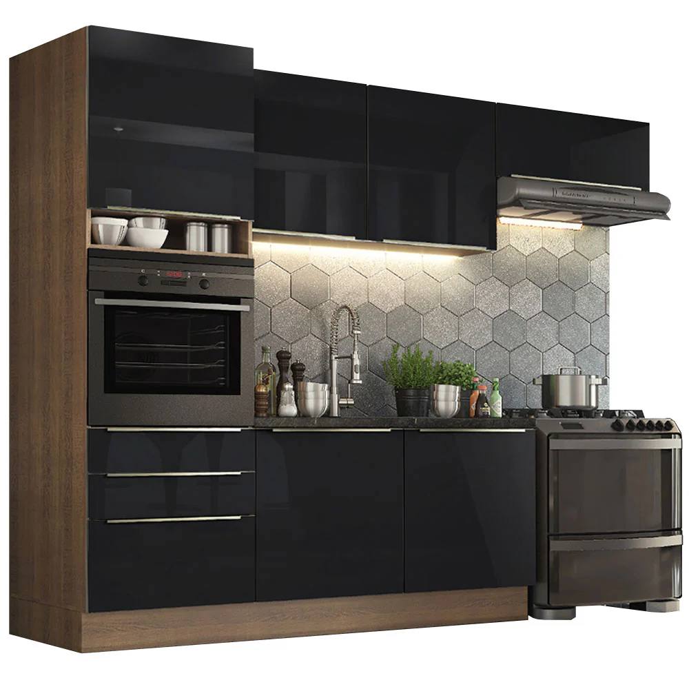 Armário de Cozinha Completa 260 x 60 cm Rustic/Preto Lux Madesa 03 - Image 2