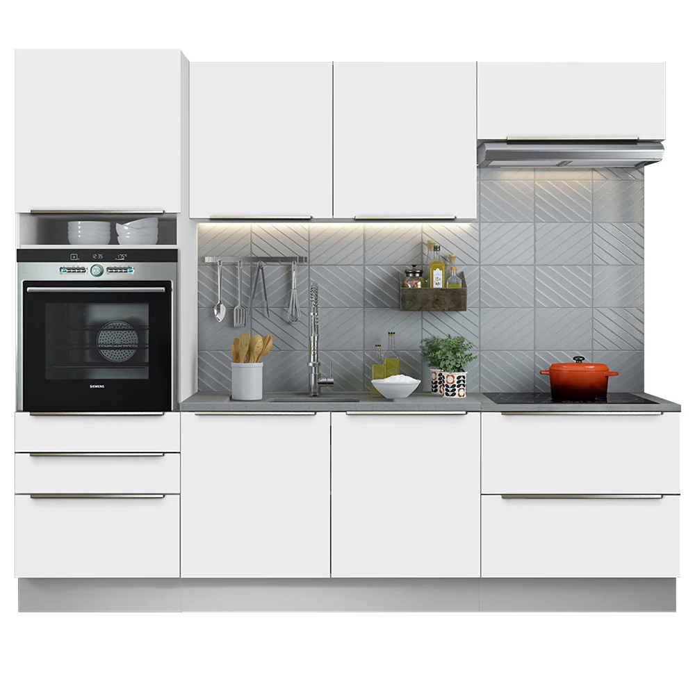 Armário de Cozinha Completa 260 x 60 cm Branco Branco Veludo Lux Madesa 01 - Image 2