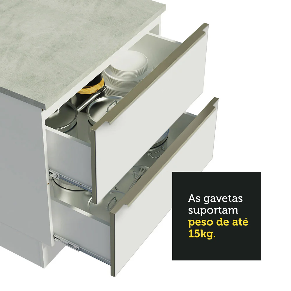 Armário de Cozinha Completa 260 x 60 cm Branco Branco Veludo Lux Madesa 01 - Image 7