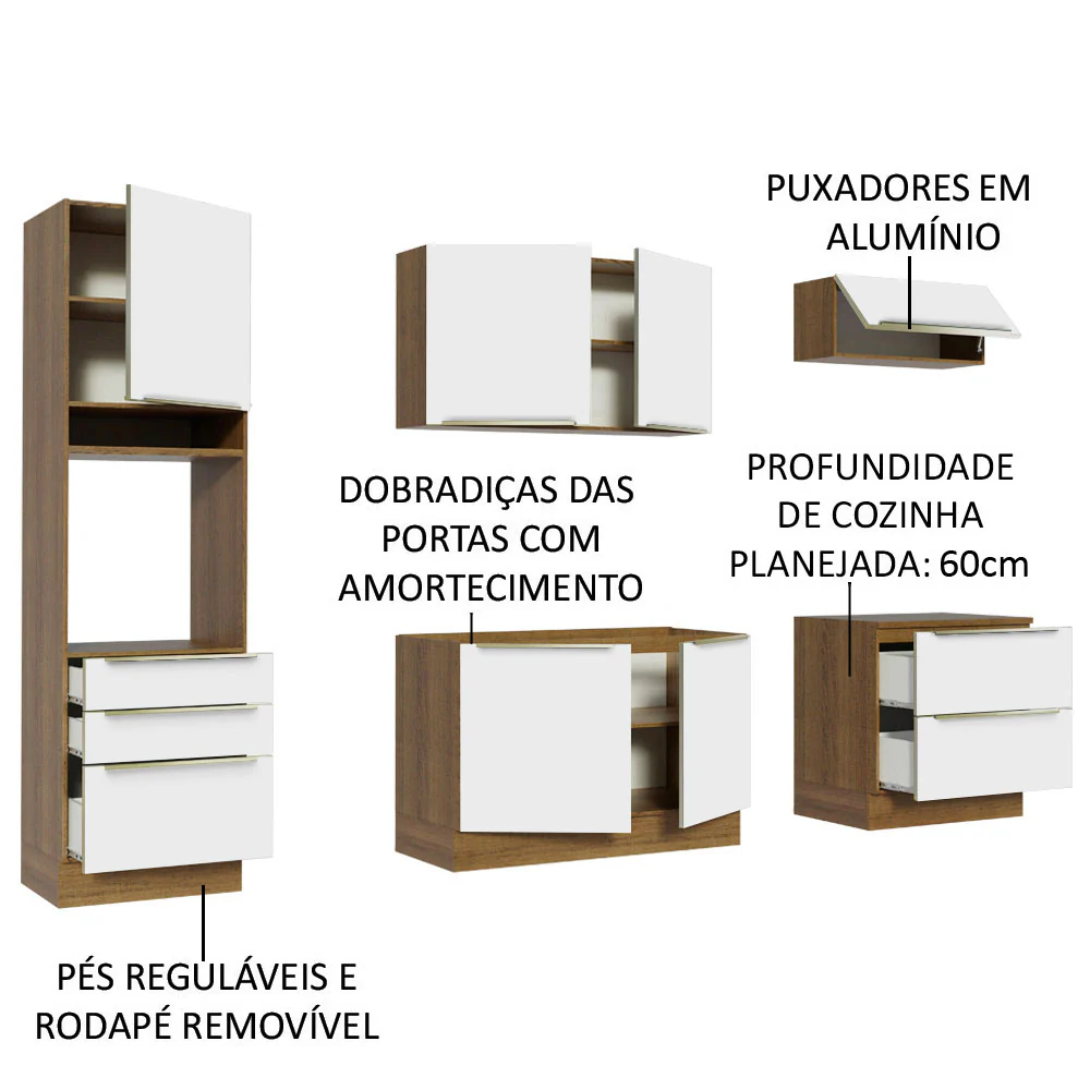 Armário de Cozinha Completa 260 x 60 cm Rustic Branco Veludo Lux Madesa 01 - Image 4
