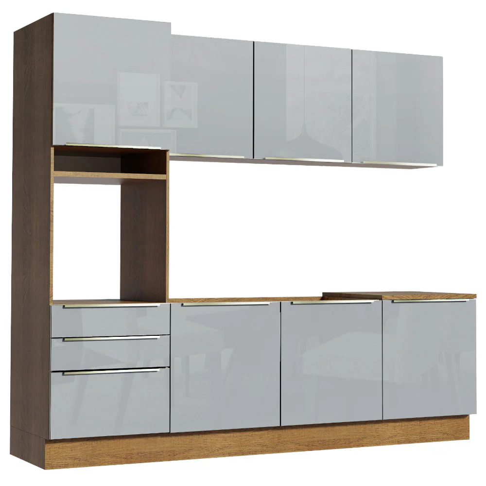 Armário de Cozinha Completa 240 x 60 cm Rustic/Cinza Lux Madesa 03 - Image 11