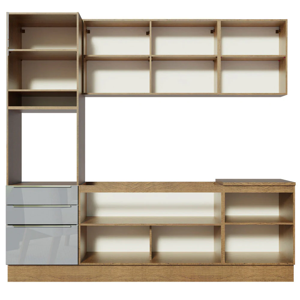 Armário de Cozinha Completa 240 x 60 cm Rustic/Cinza Lux Madesa 03 - Image 12