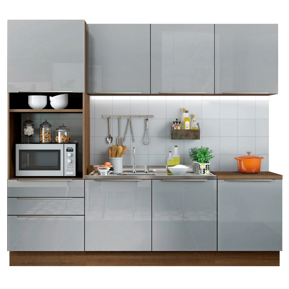 Armário de Cozinha Completa 240 x 60 cm Rustic/Cinza Lux Madesa 03 - Image 2