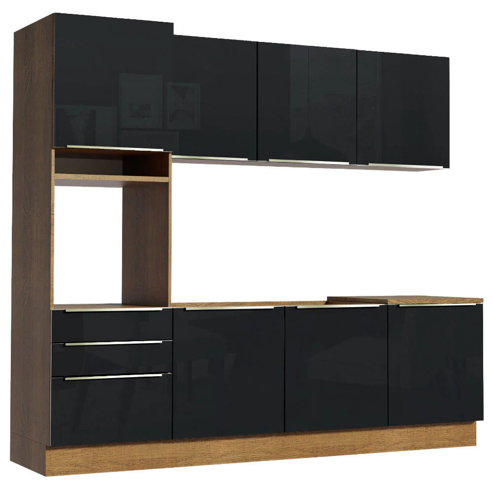 Armário de Cozinha Completa 240 x 60 cm Rustic/Preto Lux Madesa 03 - Image 11
