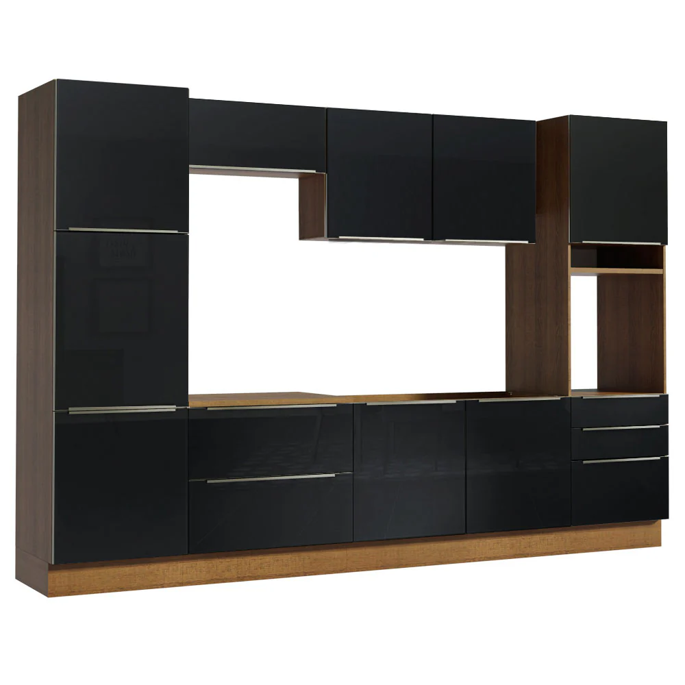 Armário de Cozinha Completa 320 x 60 cm Rustic/Preto Lux Madesa 03 - Image 11
