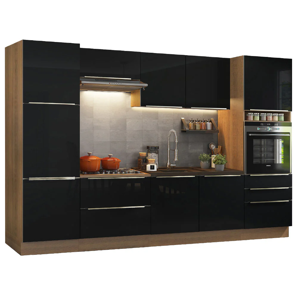 Armário de Cozinha Completa 320 x 60 cm Rustic/Preto Lux Madesa 03 - Image 2