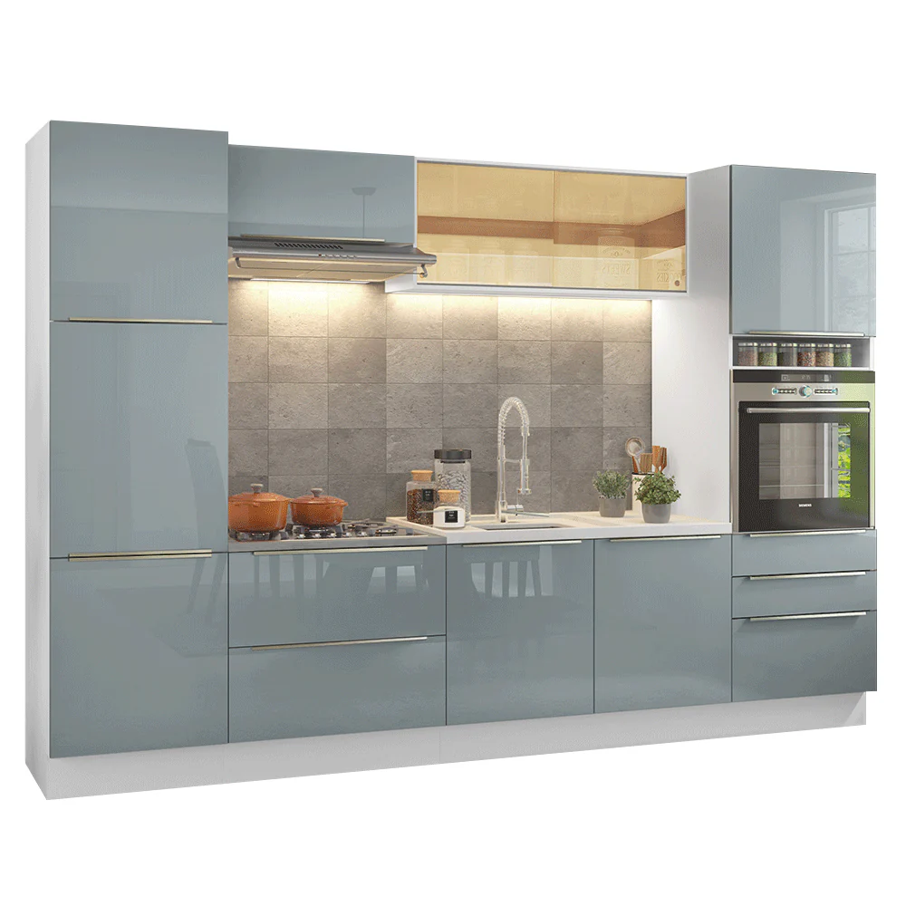 Armário de Cozinha Completa 320 x 60 cm Branco/Cinza Lux Madesa 01 - Image 2