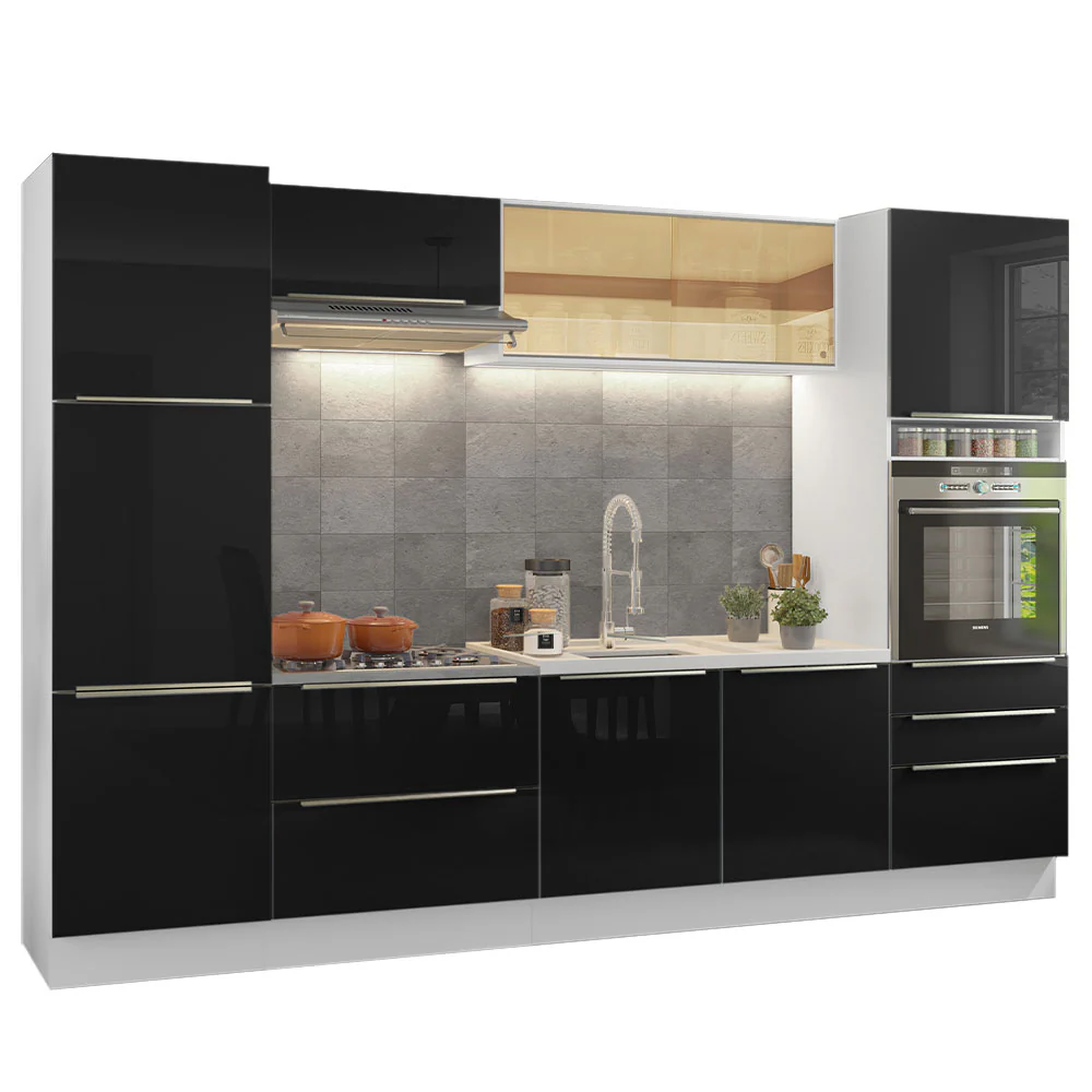 Armário de Cozinha Completa 320 x 60 cm Branco/Preto Lux Madesa 01 - Image 2