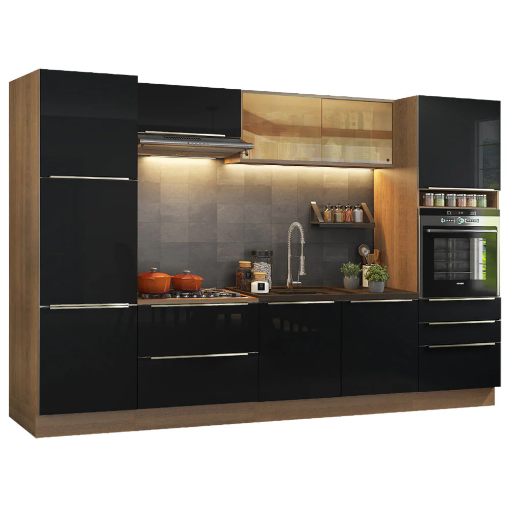 Armário de Cozinha Completa 320 x 60 cm Rustic/Preto Lux Madesa 01 - Image 2