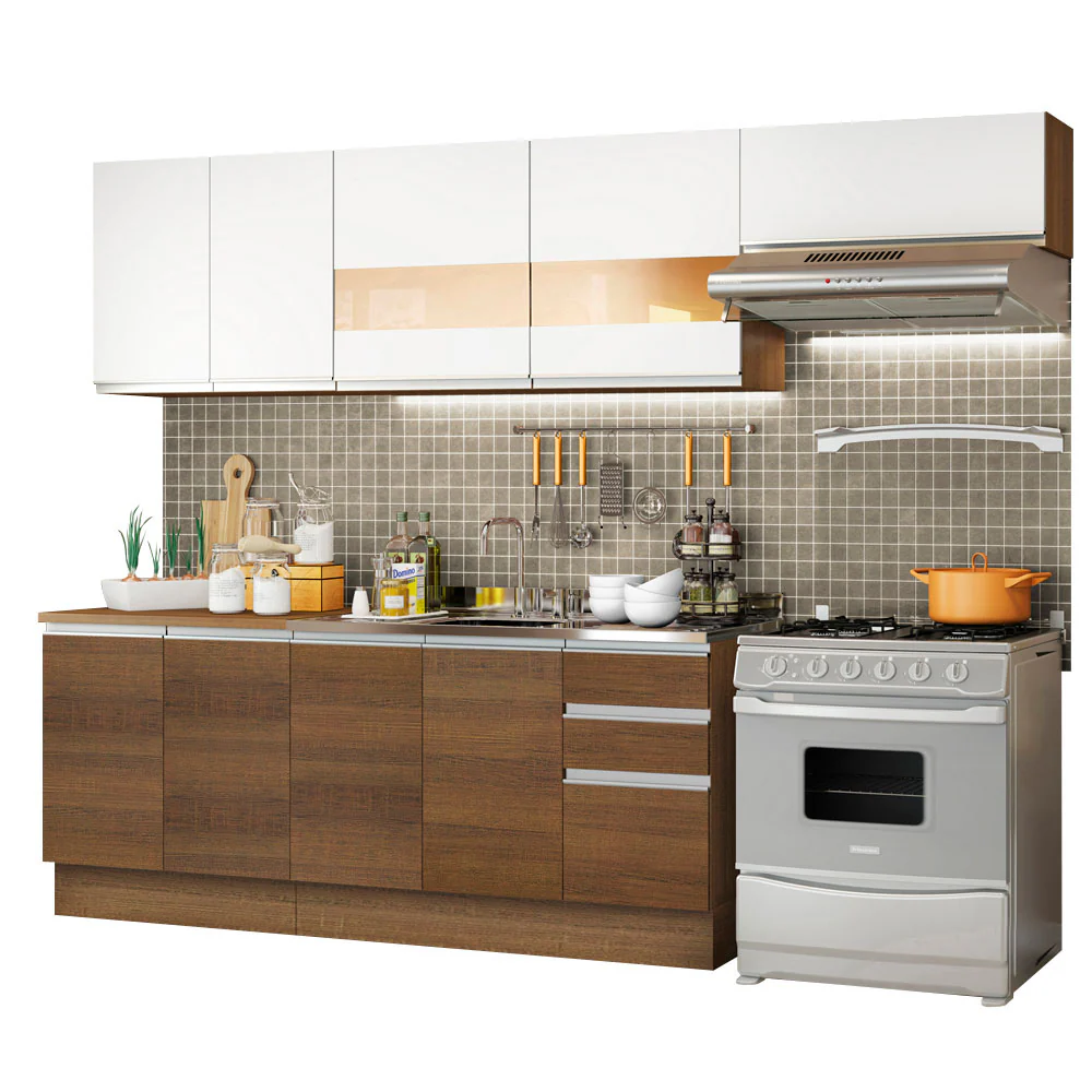 Armário de Cozinha Completa 280cm Rustic/Rustic/Branco Marcela Madesa 03 - Image 2