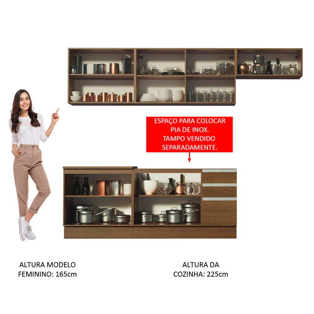Armário de Cozinha Completa 280cm Rustic/Rustic/Branco Marcela Madesa 03 - Image 5