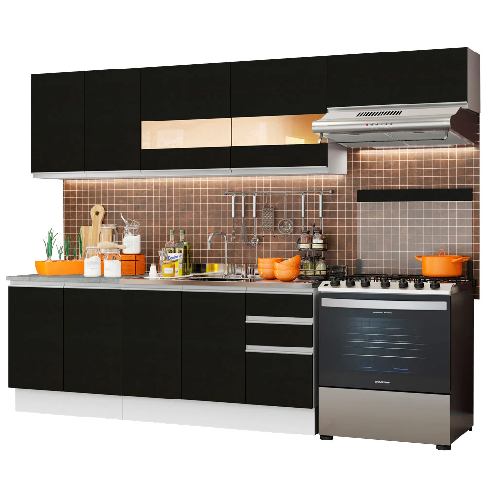 Armário de Cozinha Completa 280cm Branco/Preto Marcela Madesa 03 - Image 2
