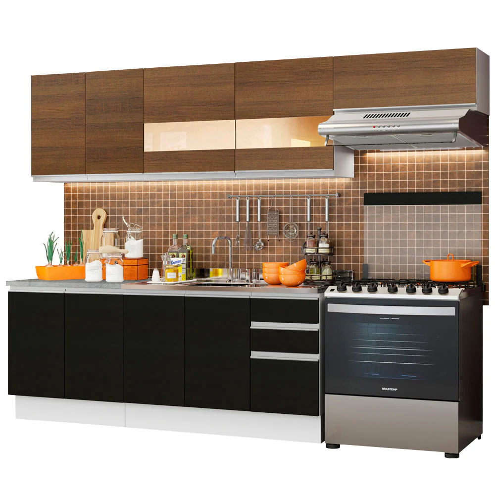 Armário de Cozinha Completa 280cm Branco/Preto/Rustic Marcela Madesa 03 - Image 2