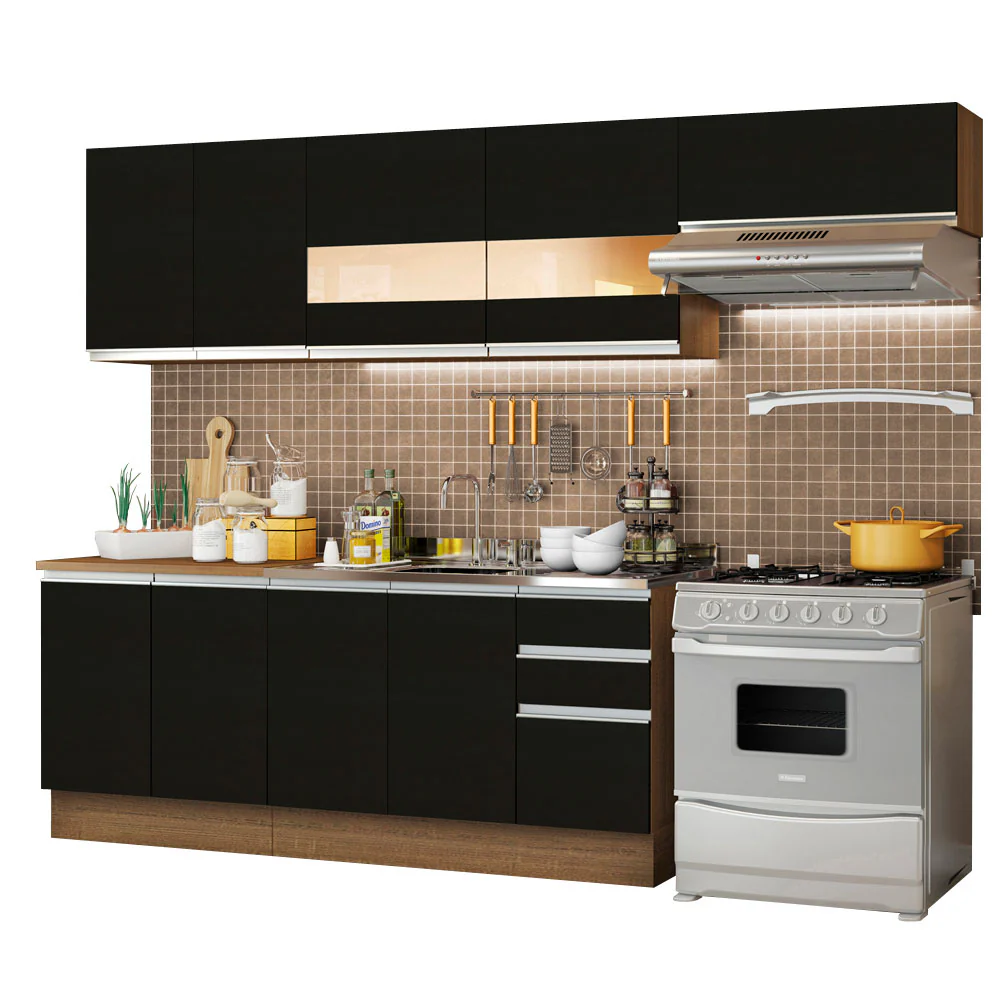 Armário de Cozinha Completa 280cm Rustic/Preto Marcela Madesa 03 - Image 2