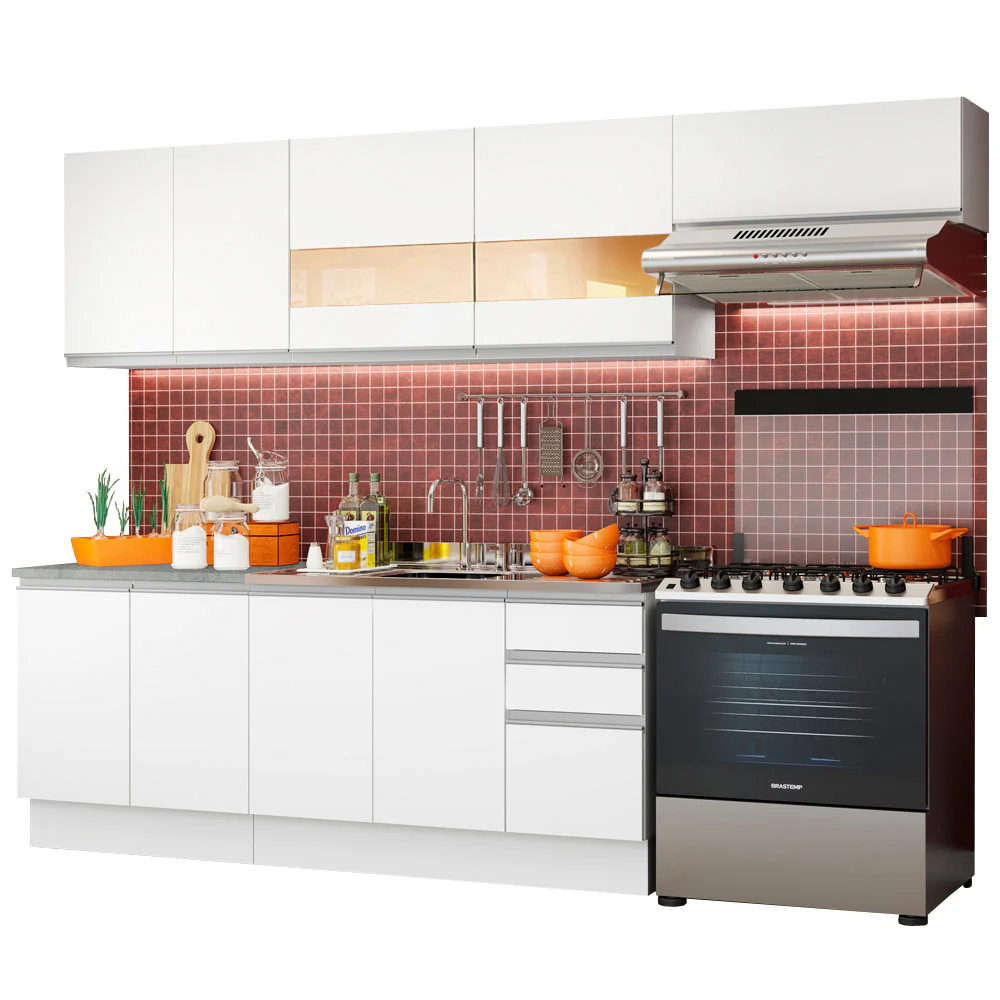 Armário de Cozinha Completa 280cm Branco Marcela Madesa 03 - Image 2