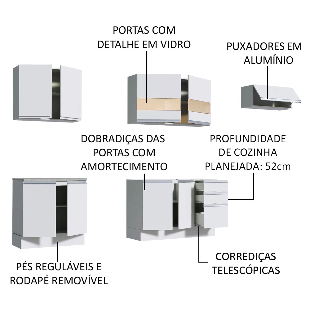Armário de Cozinha Completa 280cm Branco Marcela Madesa 03 - Image 4