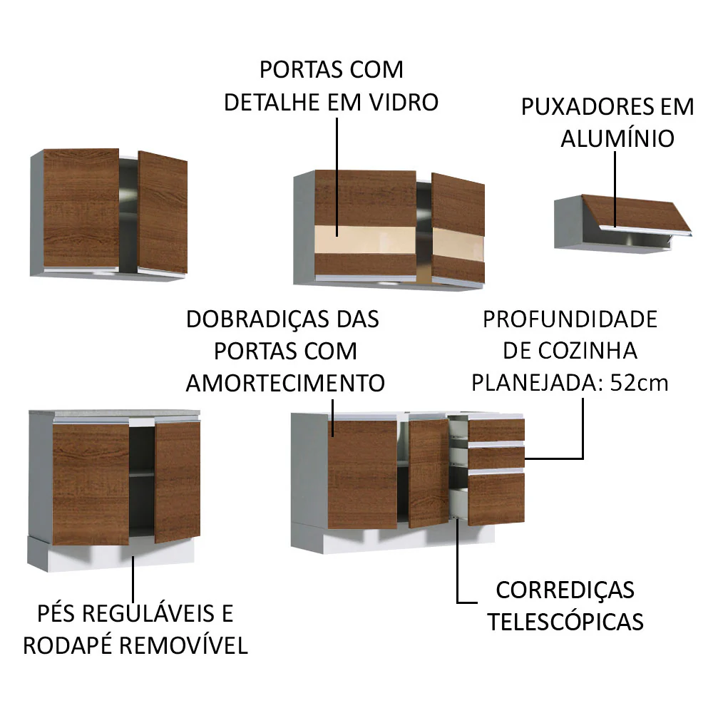 Armário de Cozinha Completa 280cm Branco/Rustic Marcela Madesa 03 - Image 4