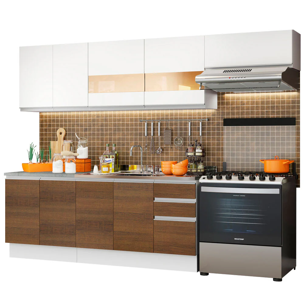 Armário de Cozinha Completa 280cm Branco/Rustic/Branco Marcela Madesa 03 - Image 2