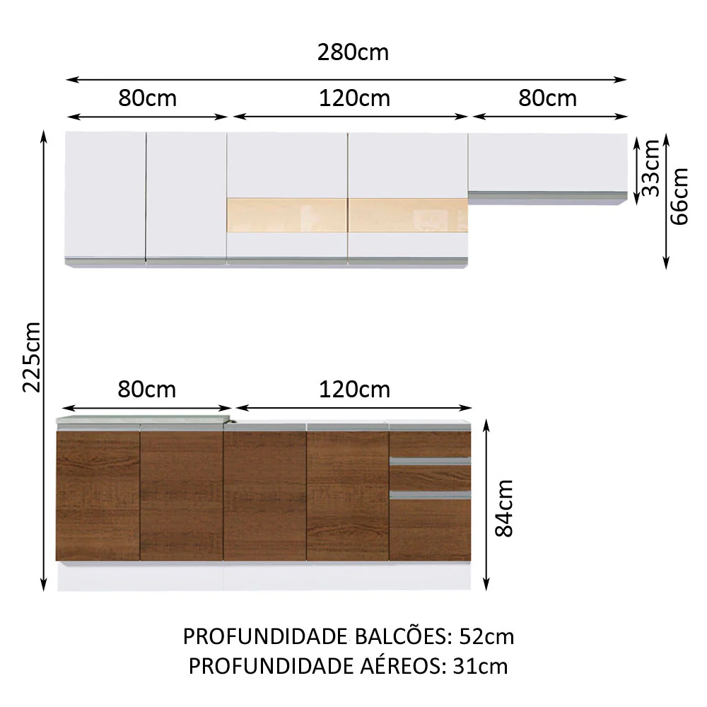 Armário de Cozinha Completa 280cm Branco/Rustic/Branco Marcela Madesa 03 - Image 3