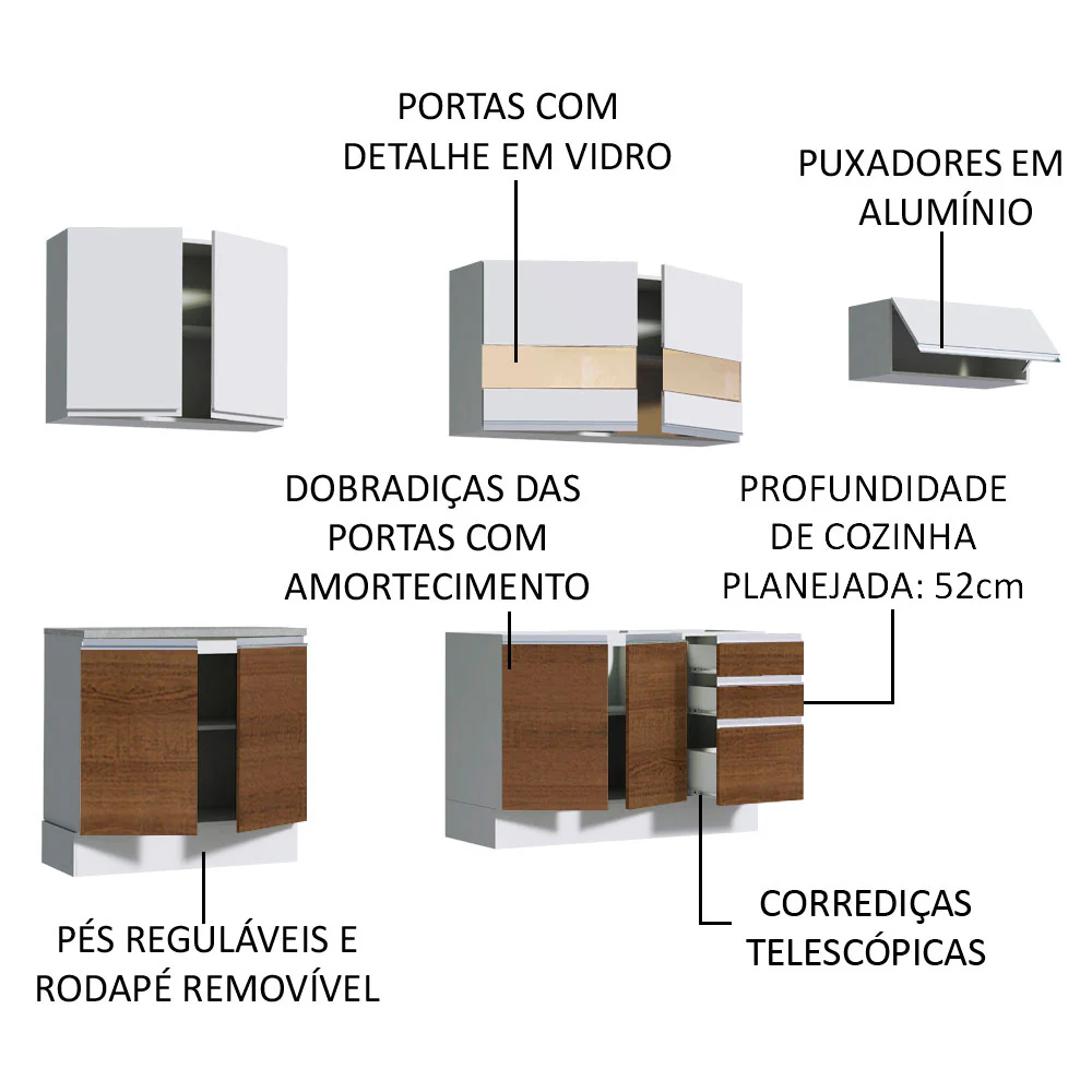 Armário de Cozinha Completa 280cm Branco/Rustic/Branco Marcela Madesa 03 - Image 4