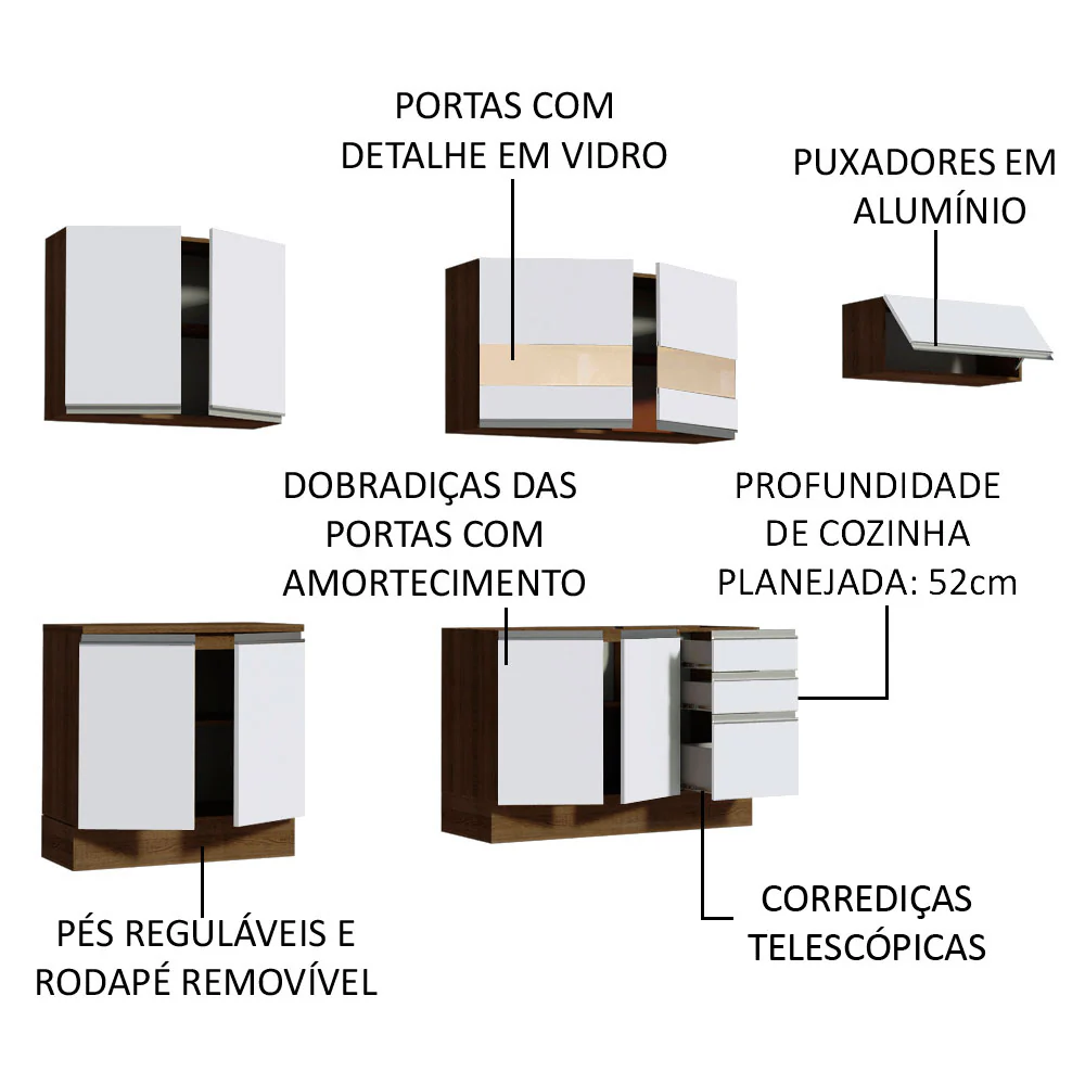 Armário de Cozinha Completa 280cm Rustic/Branco Marcela Madesa 03 - Image 4