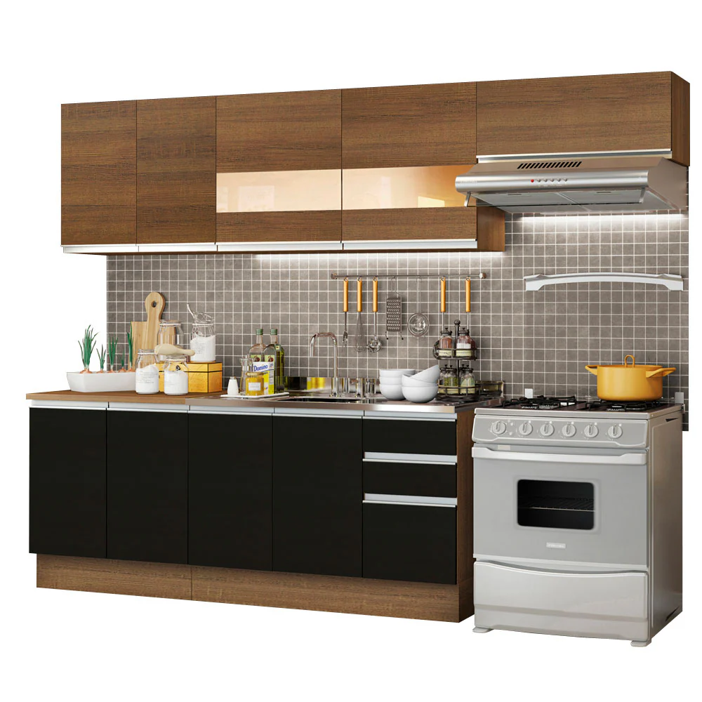 Armário de Cozinha Completa 280cm Rustic/Preto/Rustic Marcela Madesa 03 - Image 2