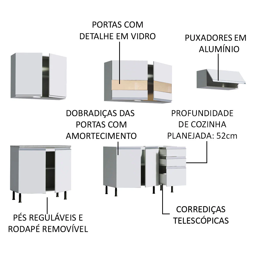 Armário de Cozinha Completa 280cm Branco Marcela Madesa 03SR - Image 4