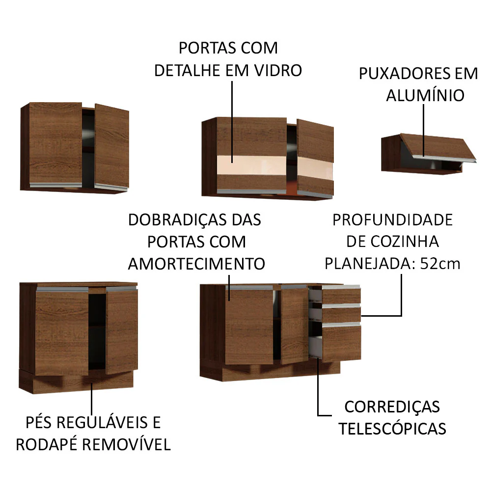 Armário de Cozinha Completa 280cm Rustic Marcela Madesa 03 - Image 4